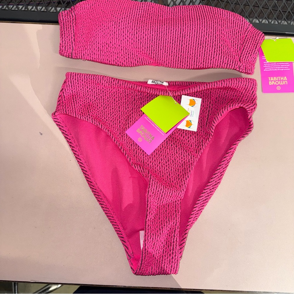 Tabitha Brown for Target‎ Pink Textured Bandeau Bikini Set Women's Size S (4-6)